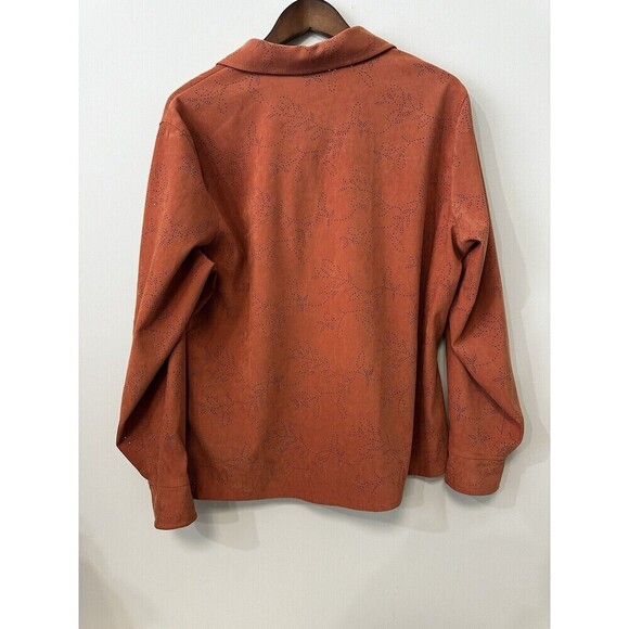 Talbots Laser Cut Shacket Brown Sz X (L) Suede Fall Office Neutral Oversized - Picture 2 of 9